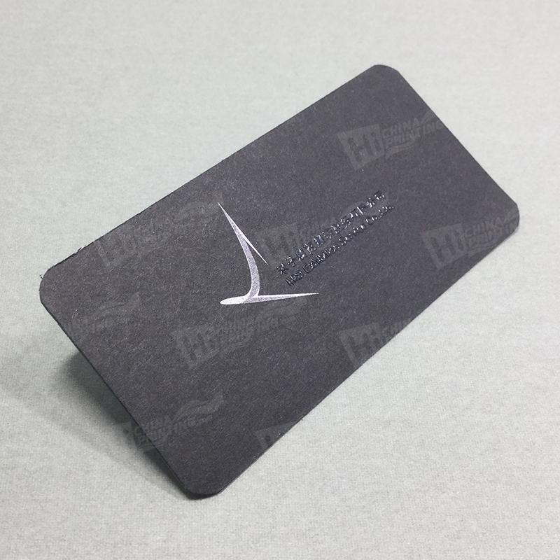 Silver Printing On Black Cards With Raised Letters Rounded Business Cards
